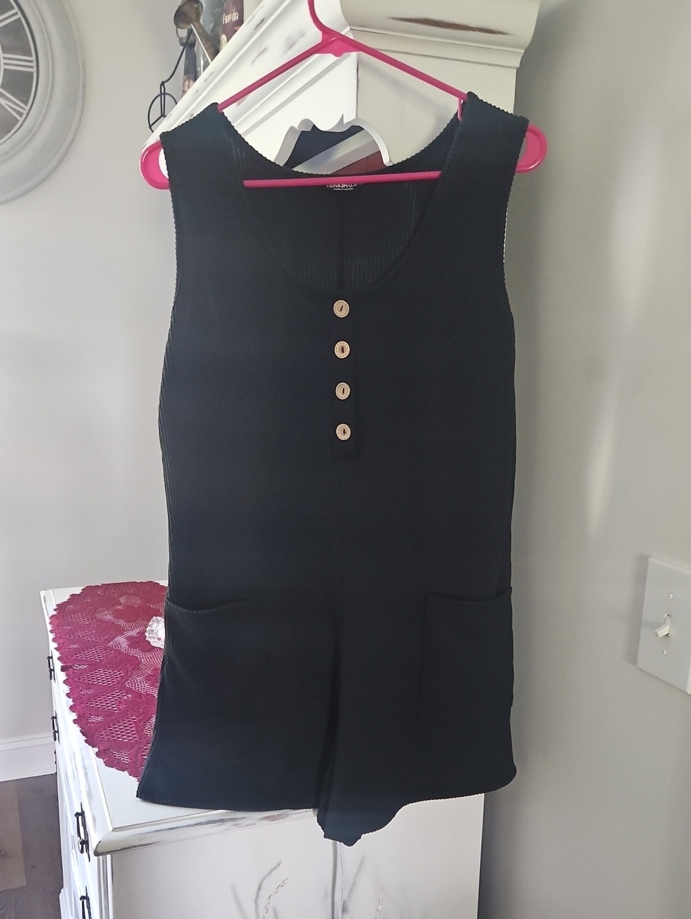 HEIMISH USA Black Sleeveless Button-Front Womans Romper